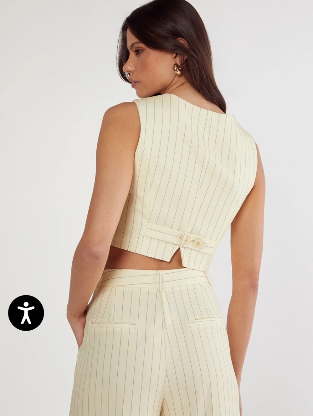 NastyGal Butter Pinstripe Tailored Vest (6) & Pinstripe Tailored Pants (8) Set - Picture 5 of 6